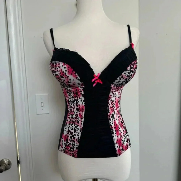 Lasenza Pink and Black Leopard  Print corset top S punk goth y2k - Picture 2 of 7